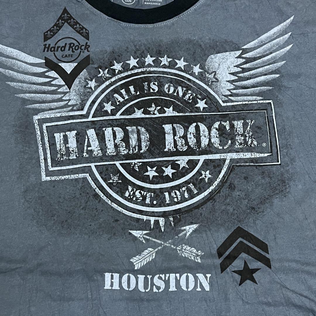 Hard rock cafe ハードロックカフェ リンガーT 半袖Tシャツ メンズ XL ブラック 古着 デカロゴ 送料無料 半袖シャツ Tシャツ BUSTON 海外