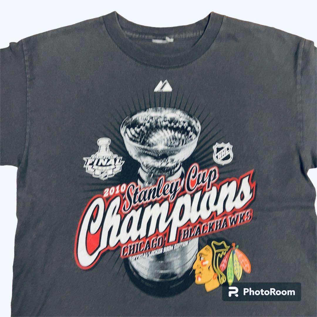 NHL Chicago Blackhawks シカゴブラックホークス 半袖Tシャツ 2010 L ロゴ 古着 Tシャツ 半袖シャツ 古着 送料無料 ロゴT デカロゴ _画像3