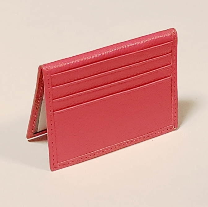 カードケース パスケース 本革 レザー カラー　ローズピンク　名刺入れ　定期入れ　薄型　