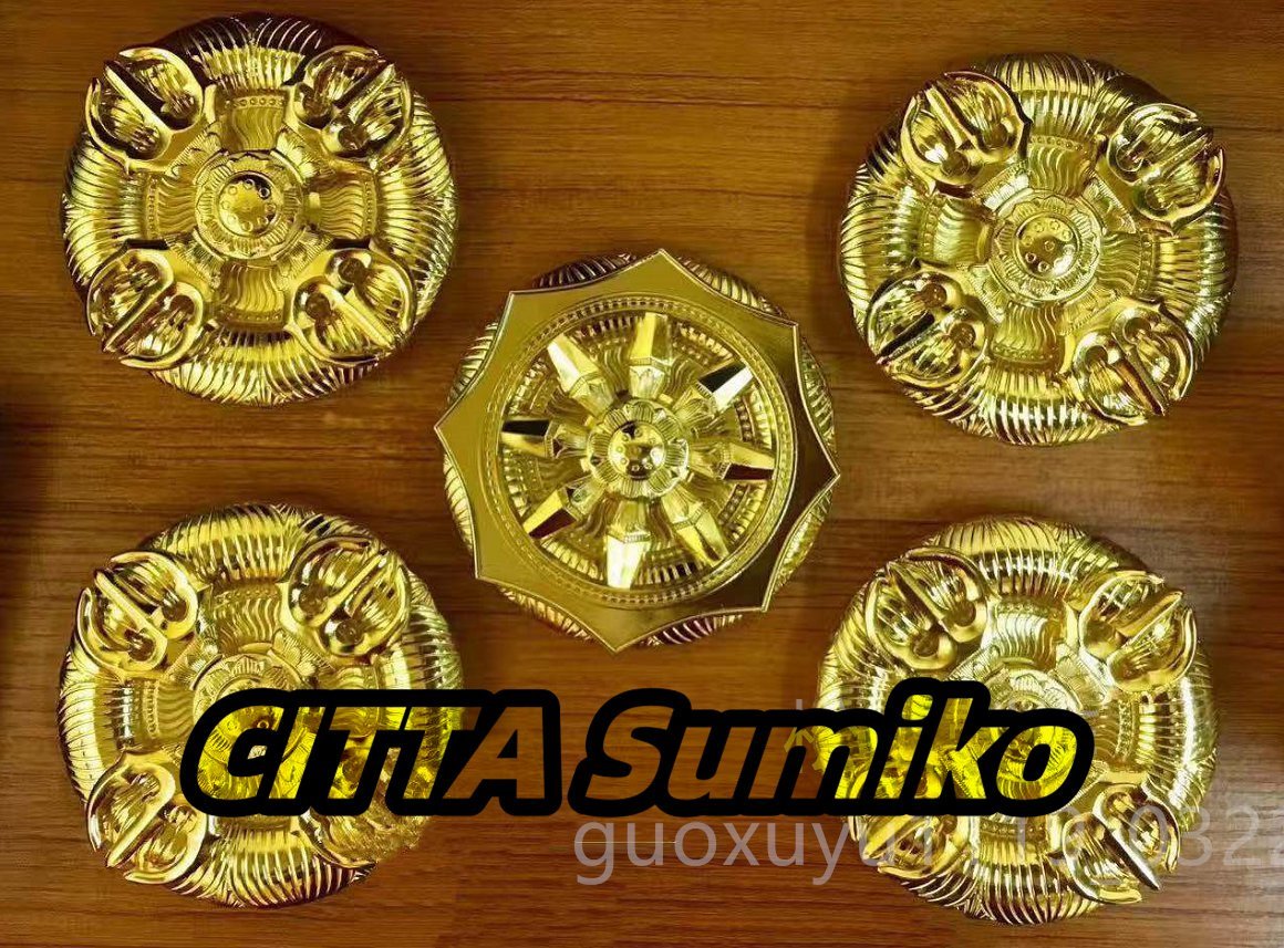 密教法具 寺院用仏具」羯磨&輪宝5点セット☆金メッキ 直径 9cm 密教法具 寺院用仏具」羯磨&輪宝5点セット☆金メッキ 直径 9cm