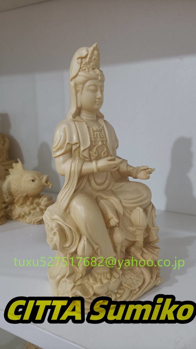 仏教美術 木彫 観音菩薩 観音菩薩像 置物 細密造像 仏像 精密彫刻 高19.5cm_画像2