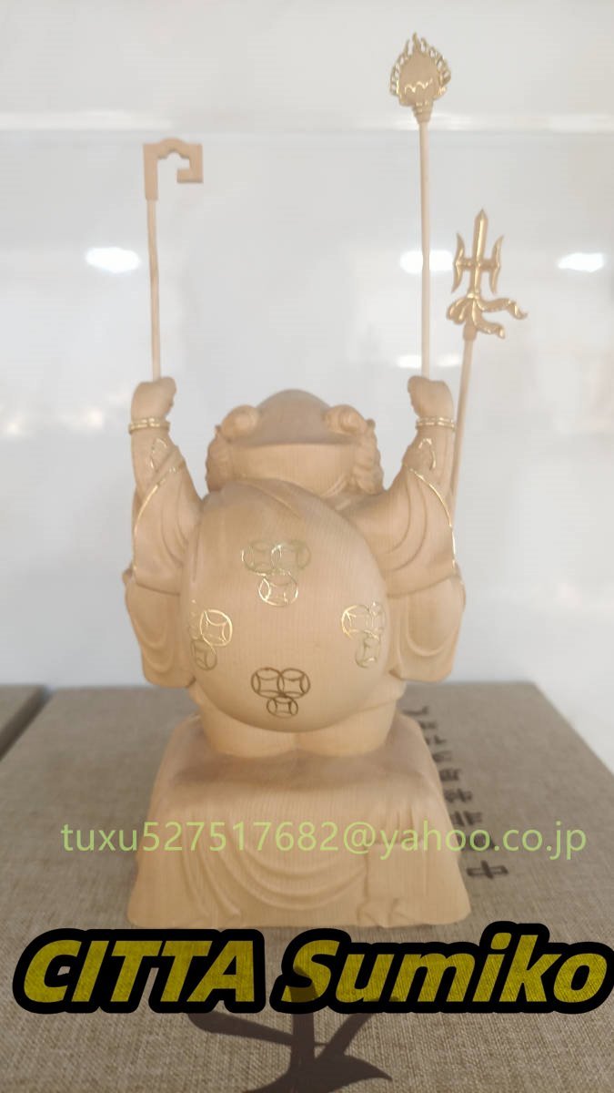 仏教工芸品 木彫り 七福神 三面大黒天 大黒天 大黒様　縁起物　縁起置物 工芸品 贈り物 切金 本金_画像4