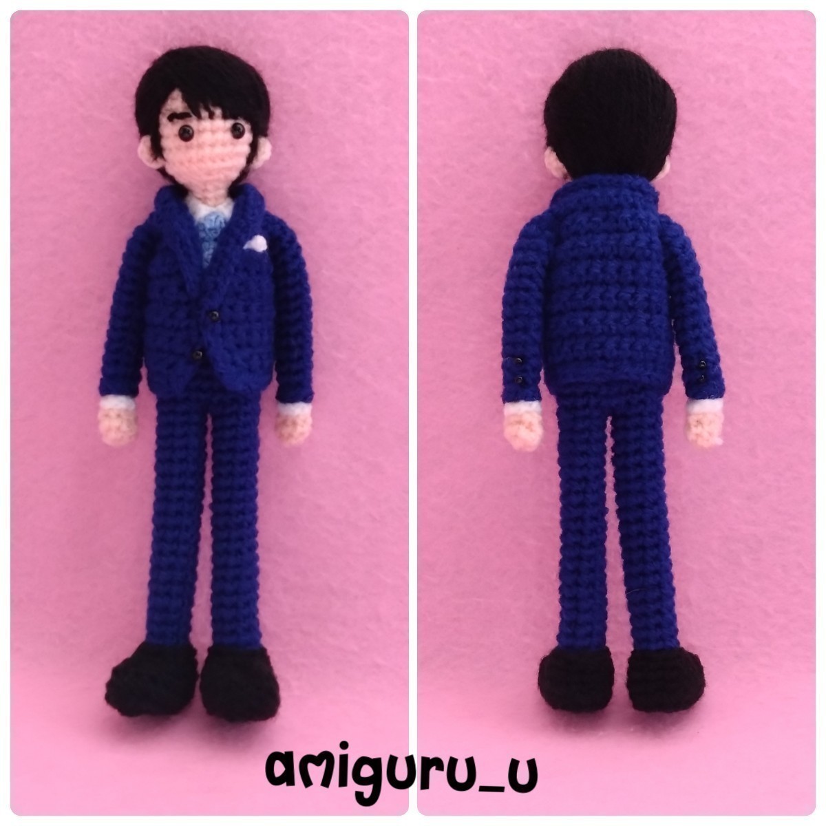 紺スーツのハンサムゆづくん　　紺のスーツver.. あみぐるみ ハンドメイド　羽生結弦くん風_画像6