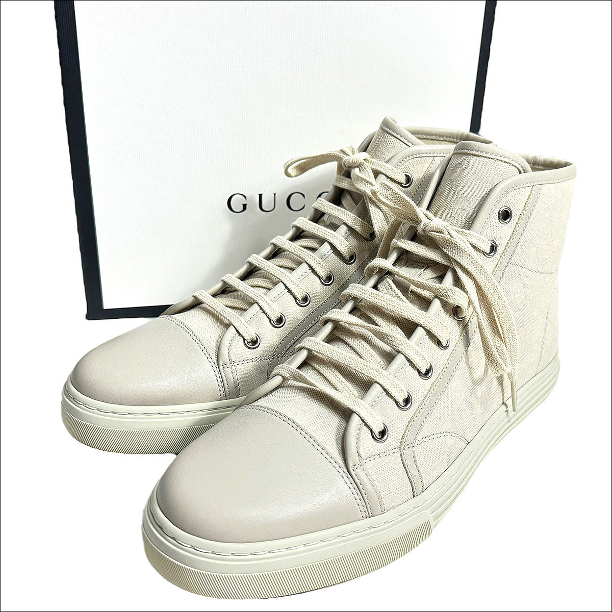 J6426 新品 グッチ 426188 GG柄 キャンバス ハイカットスニーカー ベージュ 9(28cm) GUCCI_画像1