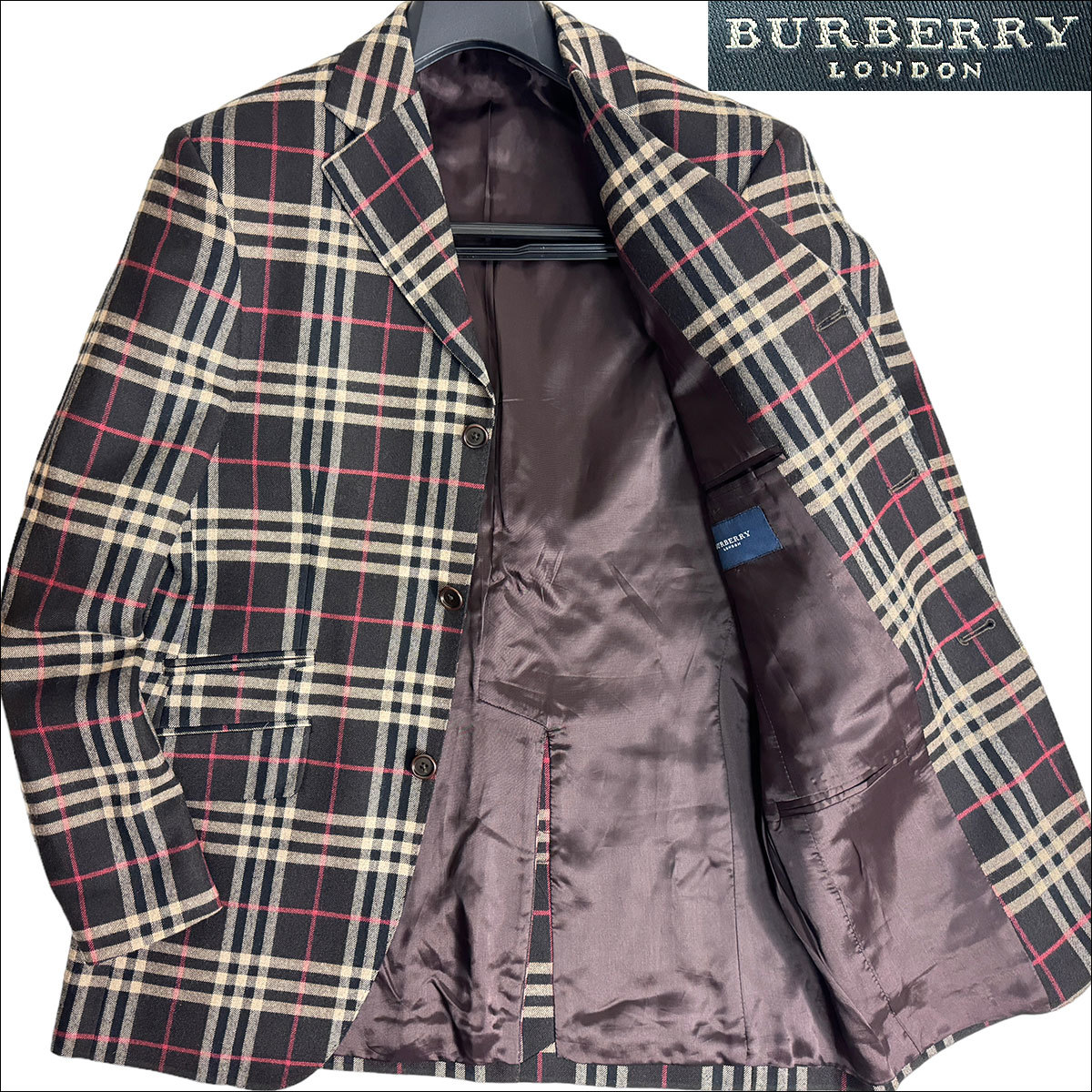 J6312 美品 バーバリーロンドン イタリア製 ノバチェック柄 テーラードジャケット ブラウン 46 BURBERRY LONDON