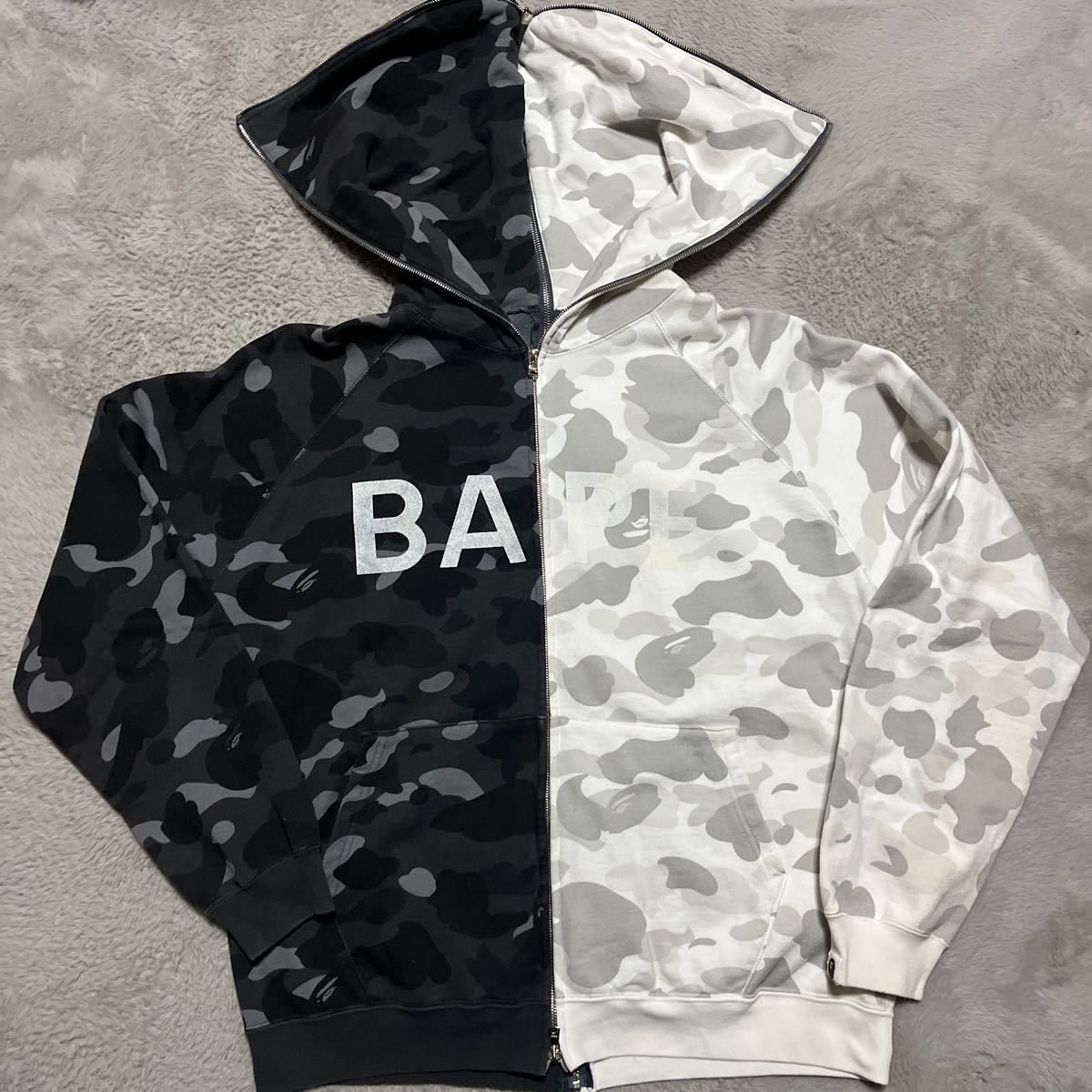 A BATHING APE BAPE KAWS HALF ZIP セパレート　FULL HOODIE パーカー　スウェット　黒　ブラック　SHARK STA CAMO 迷彩　L_画像1