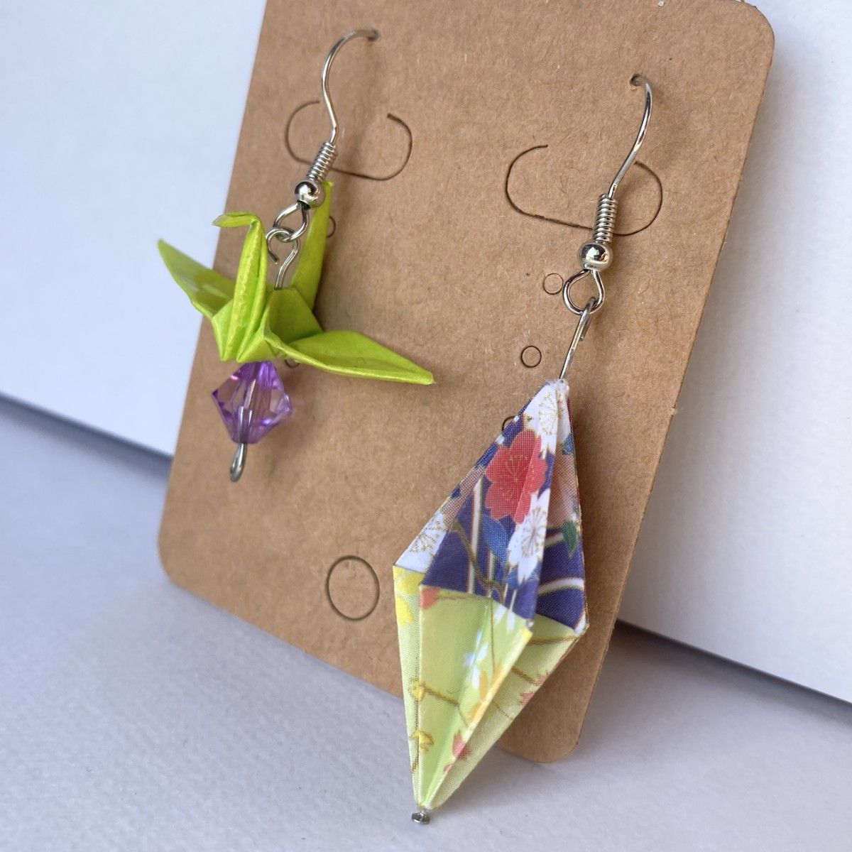 折り紙 折り鶴 花 ペンダント 和風 手作り ハンドメイド アクセサリー ゴールド ビーズ ピアス orizuru origami
