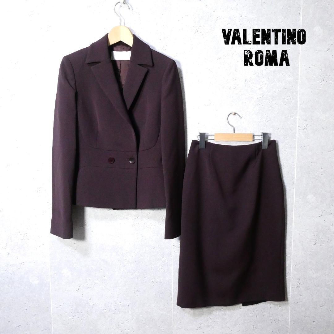 美品 VALENTINO ROMA ヴァレンティノローマ ダブルブレスト テーラードジャケット 膝丈 タイトスカート セットアップ スーツ 38 ボルドー
