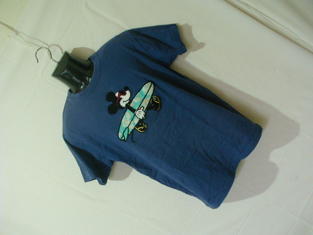 ssy8004 Hula Lani Hawaii フララニハワイ 半袖 Tシャツ ネイビー ■ ミッキー ■ ボアアップリケ 刺繍 クルーネック Mサイズ Disney_画像1