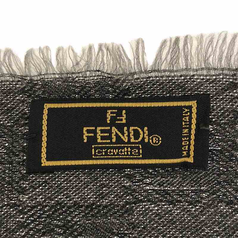 【美品】 FENDI / フェンディ | ズッカ柄 ブロックチェック ジャガード フリンジストール | グレー_画像3