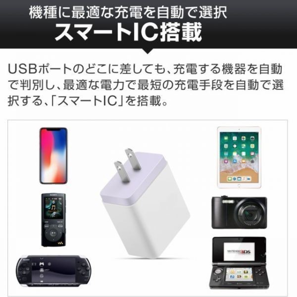 1]【2個セット】ACアダプター iPhone 充電器 スマホ USB Quick Charge 3.0 急速充電 USB コンセント 変換 ケーブル 2個セット　(i13)_画像2