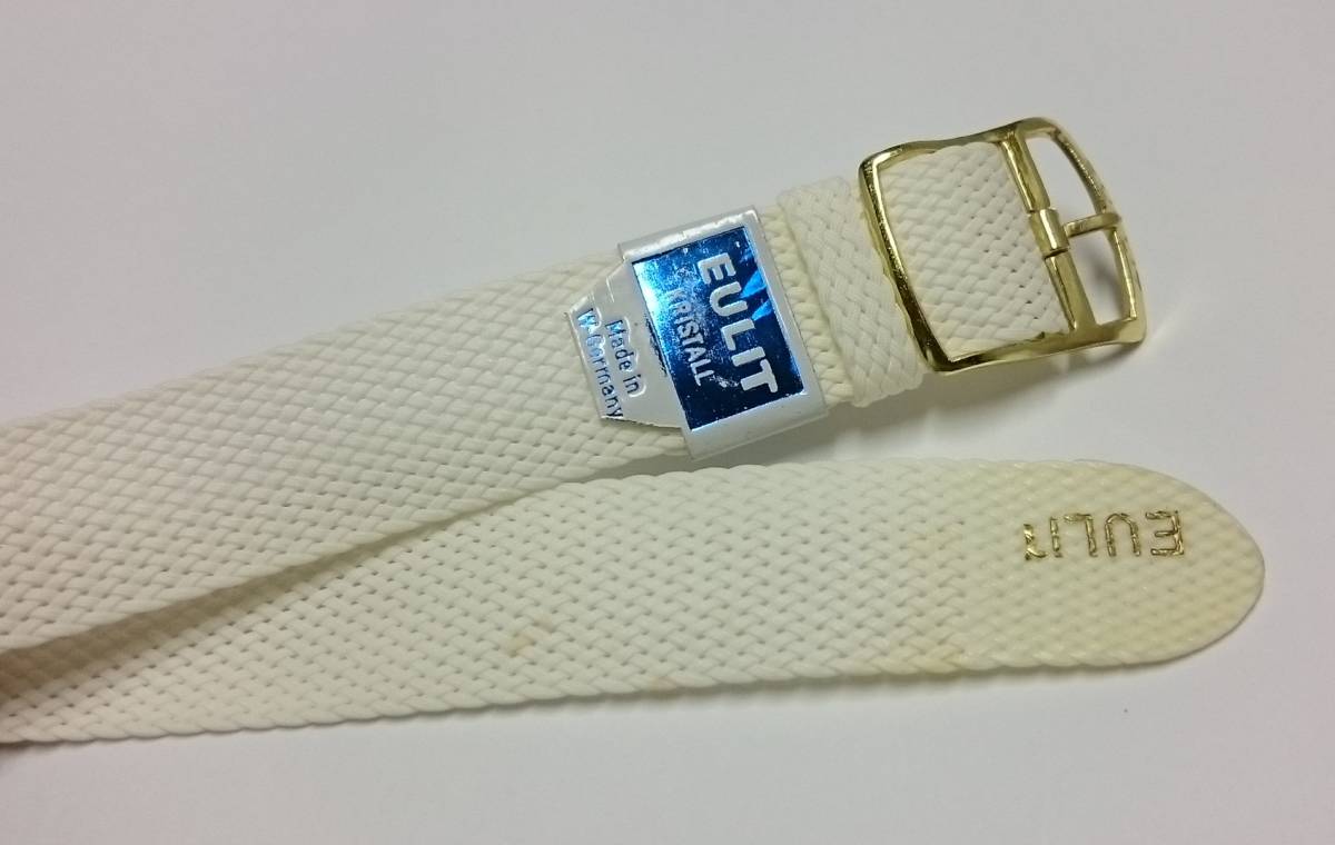 [18mm] EULIT KRISTAL Perlon 白 金色尾錠 ビンテージ ナイロン編み込み 引き通しストラップの画像3