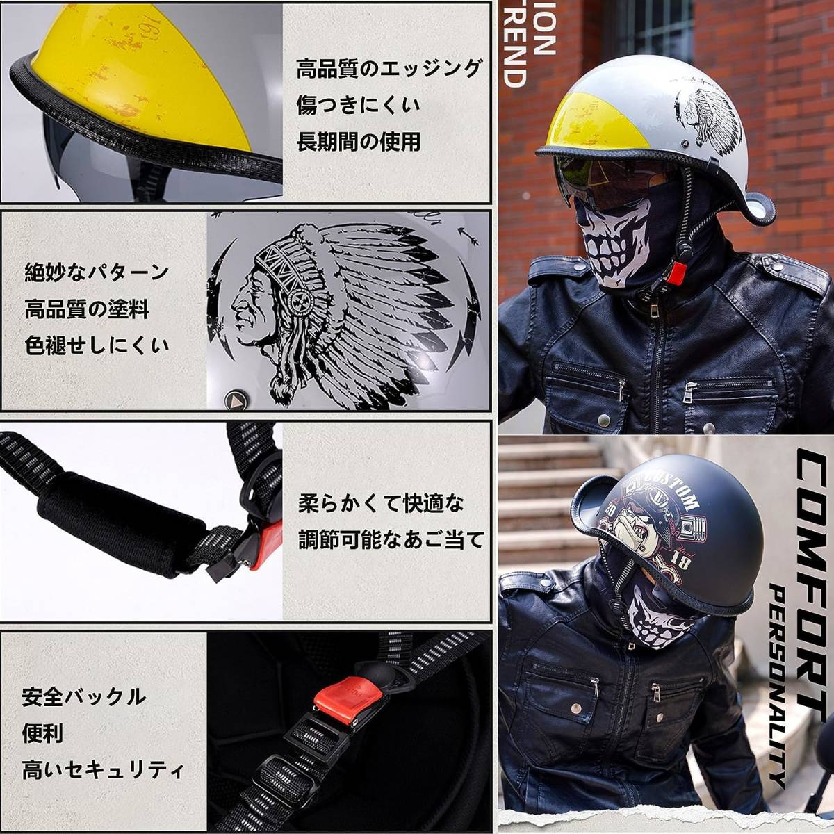 ハーフヘルメット 半ヘルメット ダックテールヘルメット 半帽ヘルメット 耐衝撃性 超軽量 男女兼用 ハーフヘルメット 4色選択可サイズ：XLの画像5