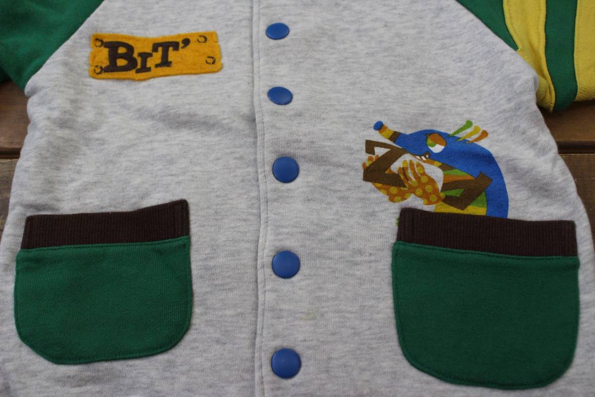 93 BIT\'Z Bit'z long sleeve sweat jacket 110 blouson front button reverse side nappy illustration Logo badge clothes Kids multicolor 
