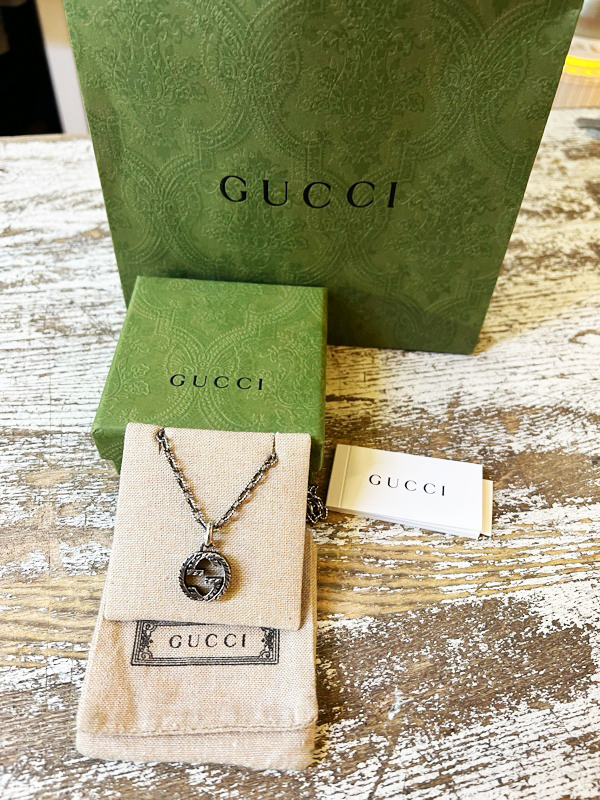 美品 GUCCI/グッチ インターロッキングネックレス メンズ Ag925 GGトップ チェーン付き アクセサリー 箱・袋付き _画像1