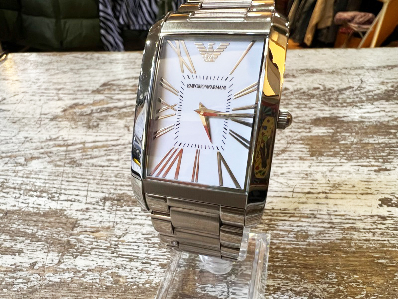 EMPORIO ARMANI/エンポリオアルマーニ スクエア型腕時計 クォーツ ホワイト文字盤 シルバー メンズ 腕時計 ビジネス _画像6
