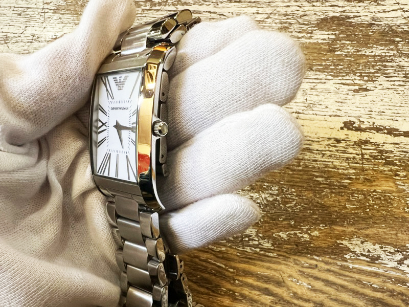EMPORIO ARMANI/エンポリオアルマーニ スクエア型腕時計 クォーツ ホワイト文字盤 シルバー メンズ 腕時計 ビジネス _画像9