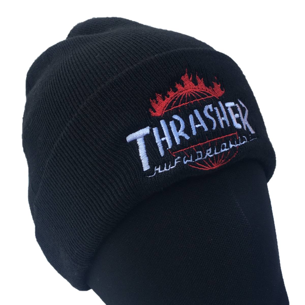 HUF THRASHER TDS ハフ×スラッシャー TOUR DE STOOPS ビーニー ニットキャップ（ブラック） [並行輸入品]