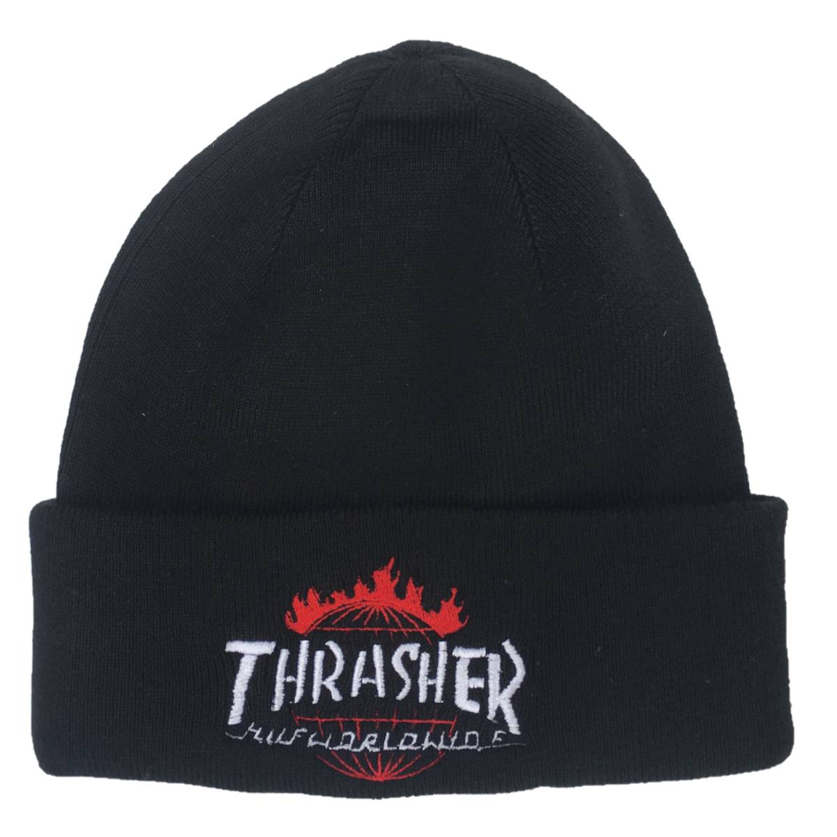 HUF THRASHER TDS ハフ×スラッシャー TOUR DE STOOPS ビーニー ニットキャップ（ブラック） [並行輸入品]