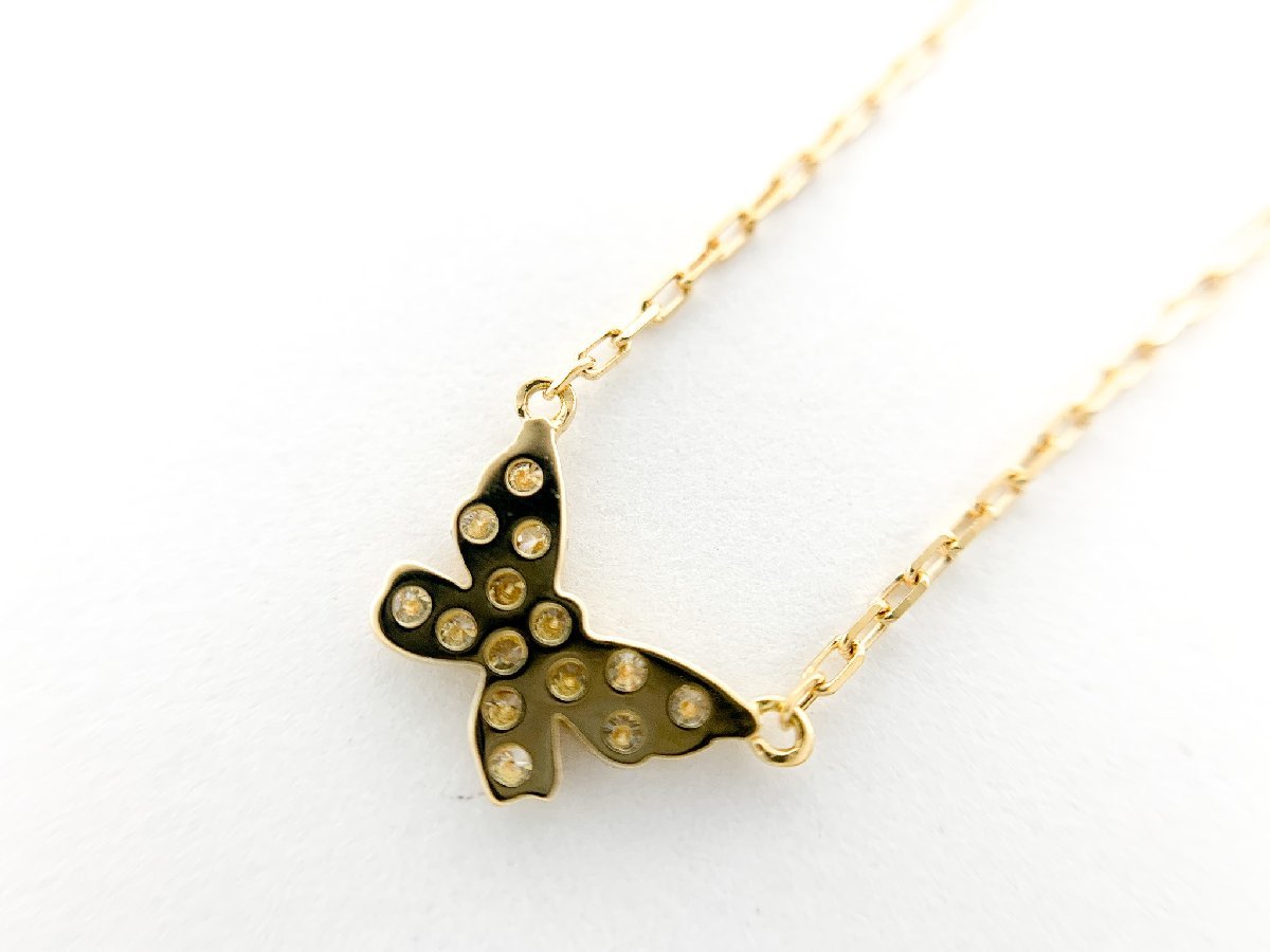 AHKAH Ahkah K18 18K YG 18 gold yellow gold butterfly butterfly pave diamond 0.06ct diamond necklace jewelry accessory 