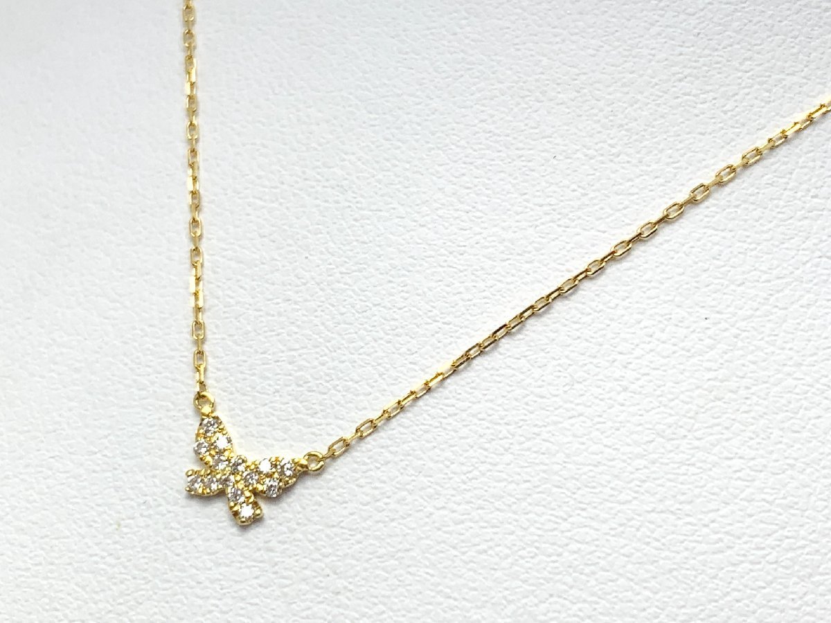AHKAH Ahkah K18 18K YG 18 gold yellow gold butterfly butterfly pave diamond 0.06ct diamond necklace jewelry accessory 