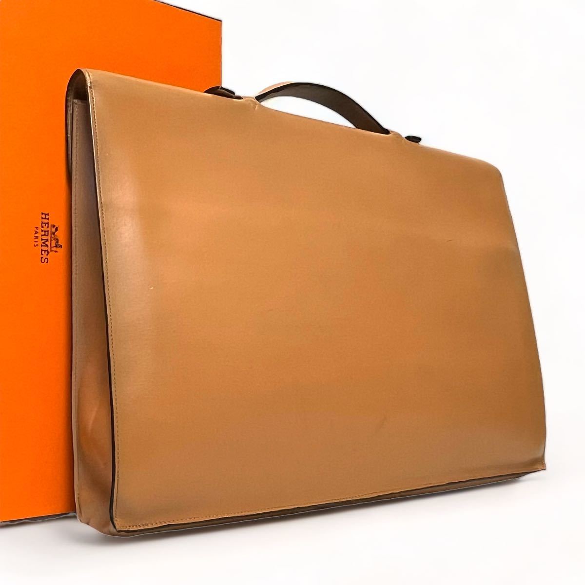 【希少☆即決】HERMES ビジネスバッグ　クラッチ　バッグ　金具　ゴールド　キャメル　ブラウン　A4 書類　通勤　ヴィンテージ　セカンド_画像2