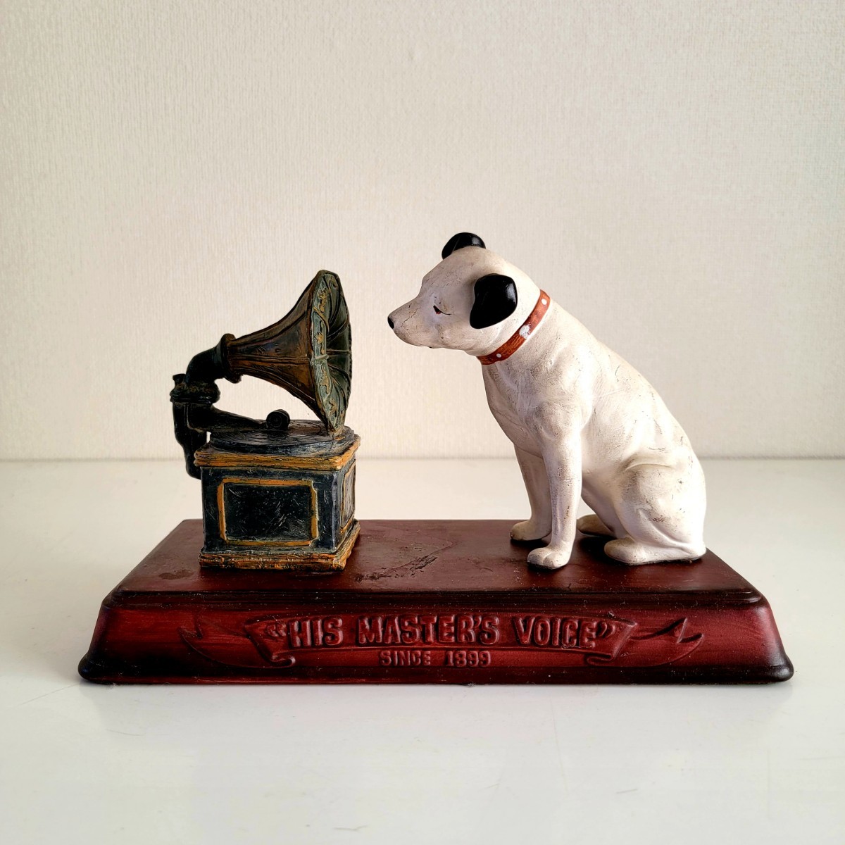 年季の入った ビクター犬　蓄音機　置物　Victor　ニッパー　犬　ビクター　陶器　３点セット　His Master's Voice　箱付き 昭和レトロ