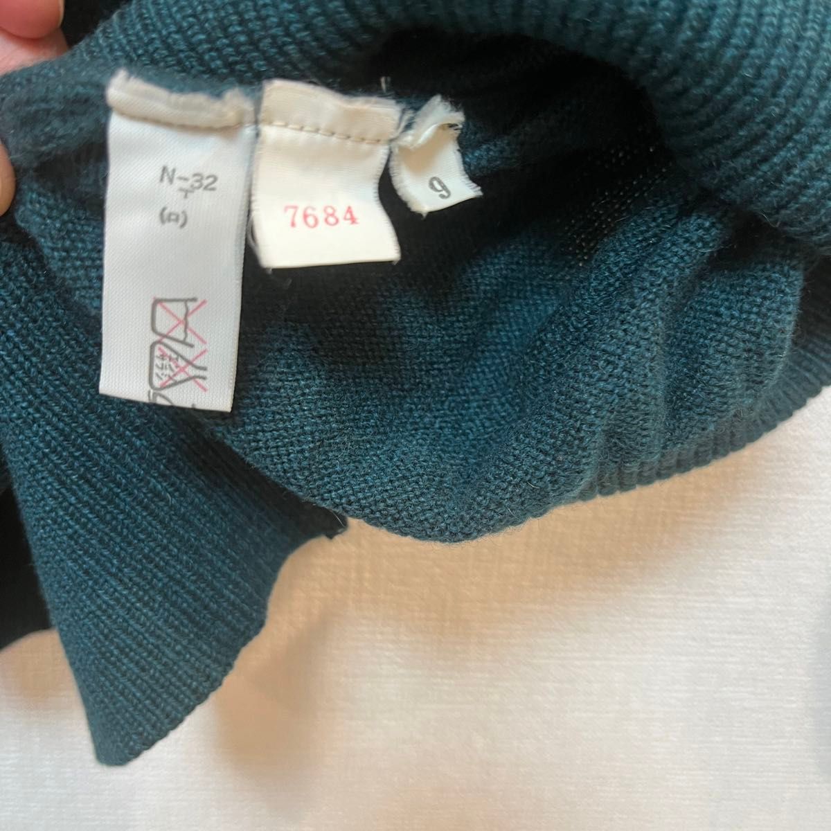 【美品】100%PURE Cashmere カシミヤニットセーター グリーン PRODUCED BY WORLD CO.,LTD