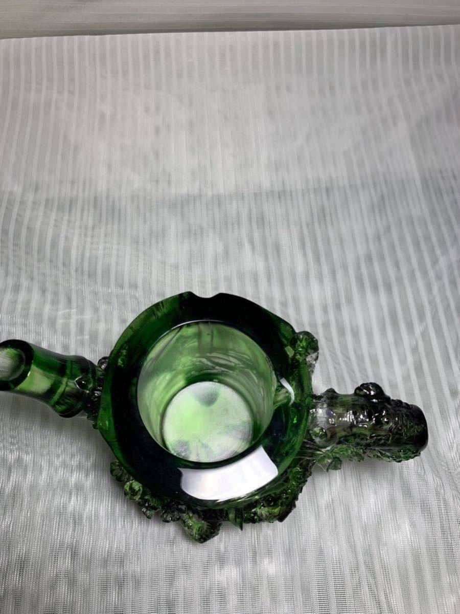 夏氏瑠璃 清香壷 上海硝子 色ガラス 緑 グリーン ガラス器 ガラス 置物 ガラスオブジェ Y3_画像5