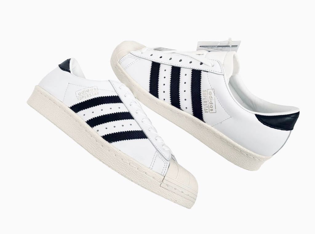 デッド!! 希少!! 17年 adidas SUPER STAR OG 80s アディダス スーパースター プレミアムレザー 白 × 黒 天然皮革 us 8 / 26 ㎝_画像4