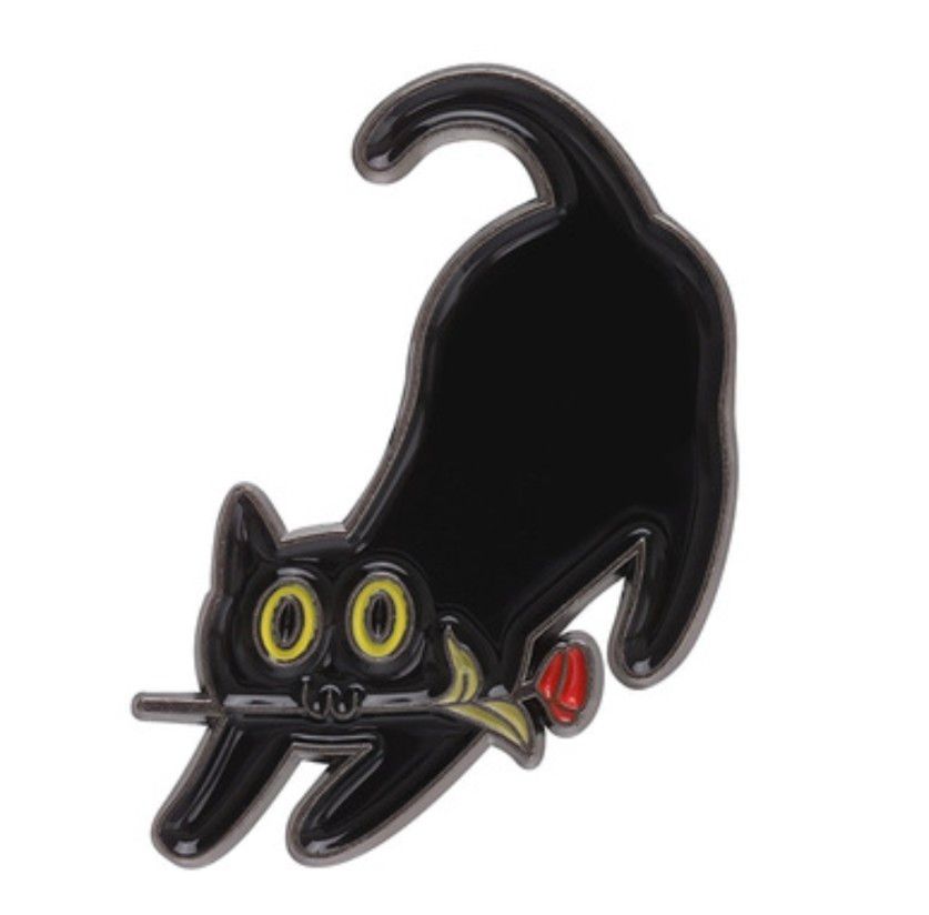黒猫さんと赤い薔薇 ピンバッジ 猫 ネコ ねこ