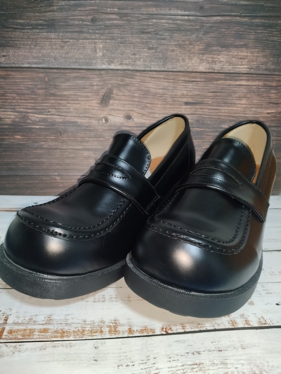  Loafer 01 black 25.0cm heel up Loafer lady's used school going to school thickness bottom shoes 