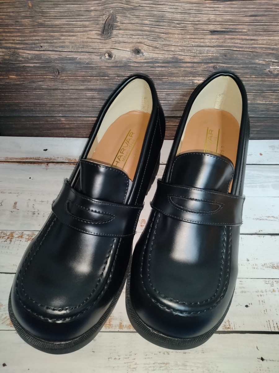  Loafer 01 black 25.0cm heel up Loafer lady's used school going to school thickness bottom shoes 