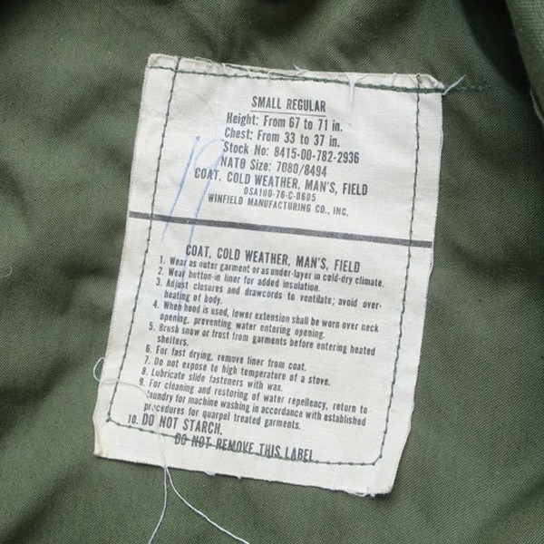 超名作! 70s U.S,ARMY アメリカ 米軍 ヴィンテージ M-65 ミリタリー フィールド ジャケット カーキ 緑 リサイズ SMALL REGULAR メンズ古着_画像9