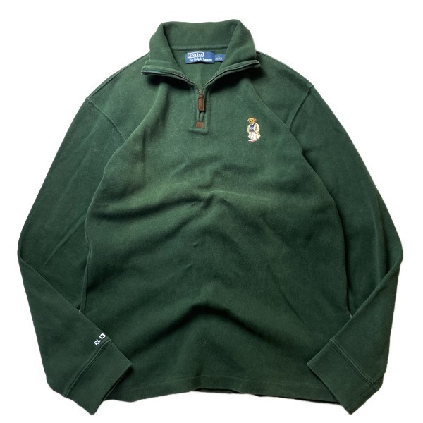  super masterpiece! 90s Polo Ralph Lauren Ralph Lauren Polo .a Vintage bear half Zip sweat sweatshirt green green S men's 