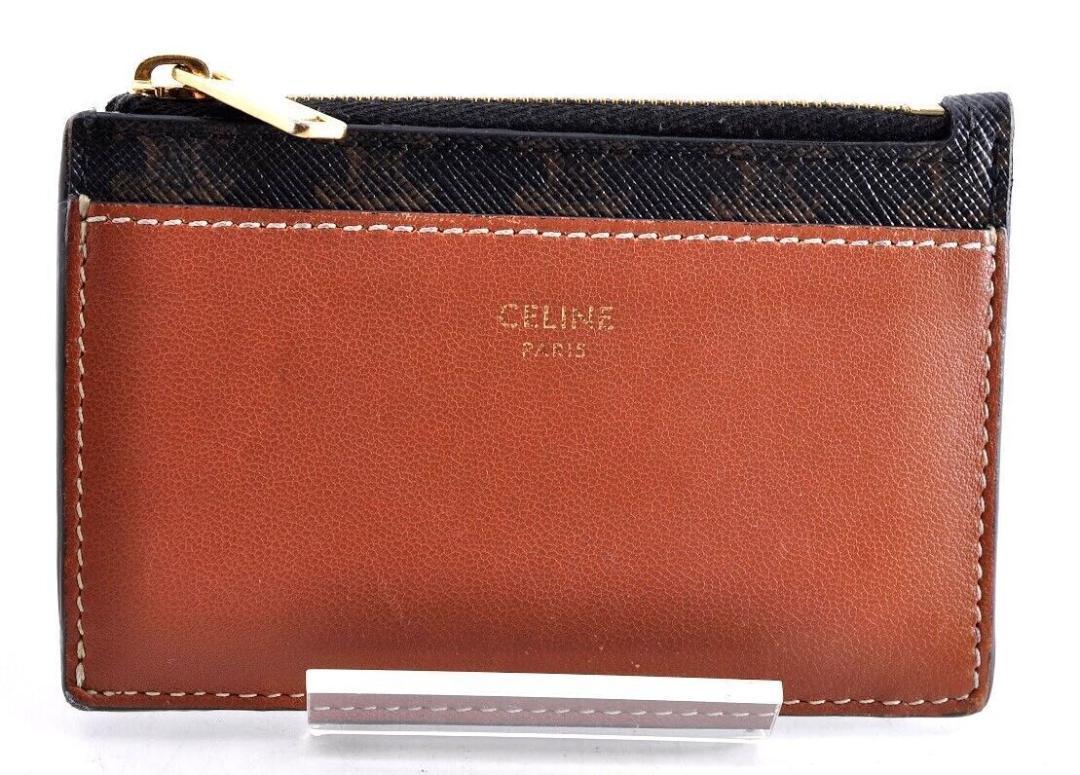 CELINE セリーヌ マカダムトリオンフ フラグメントケース コインケース 小銭入れ カードケース レザー 革 ブラウン 茶色 総柄 T121059 _画像1