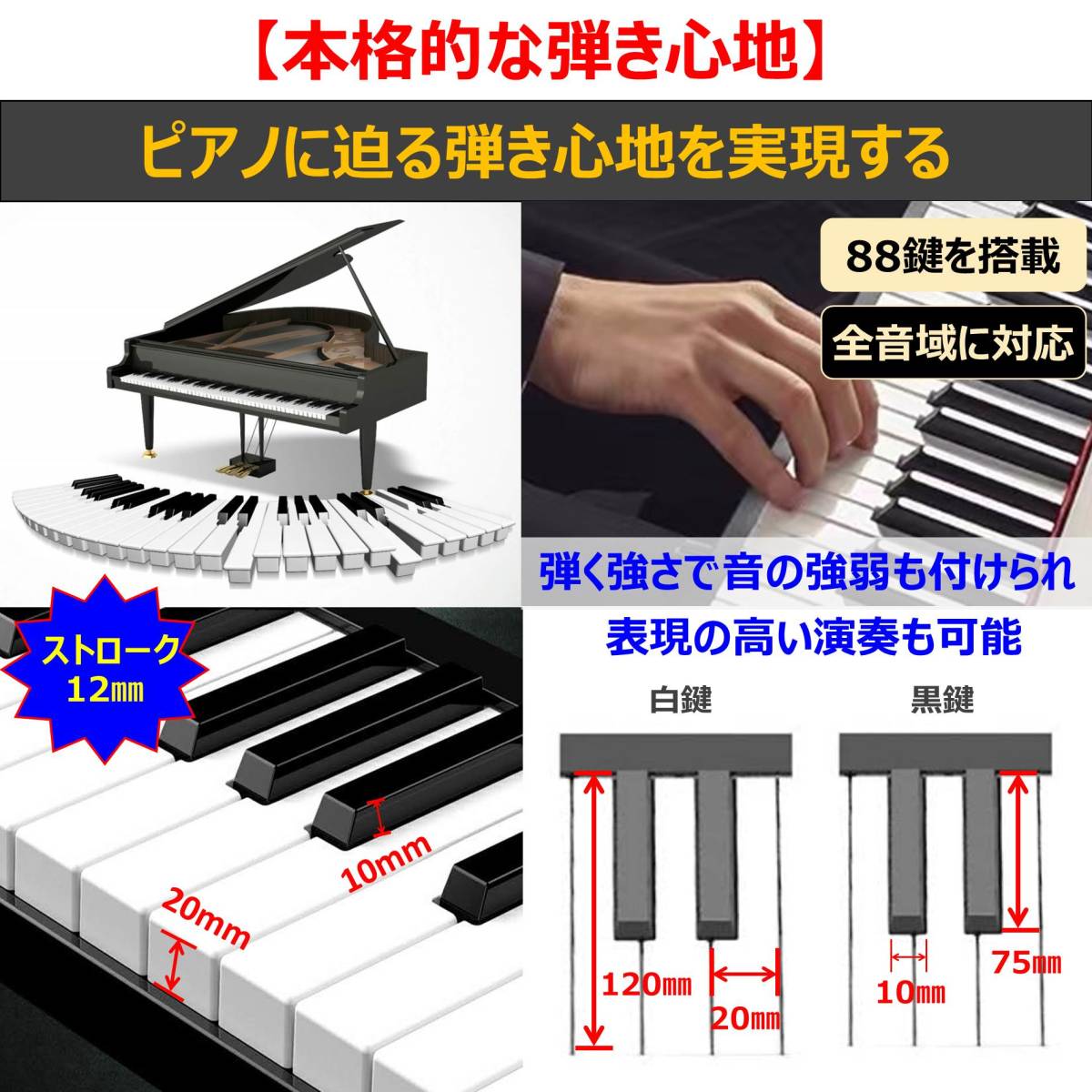 電子ピアノ 88鍵盤 日本語パネル 軽量 サスティンペダル 譜面台 イヤホン付属 MIDI ソフトケース ピアノカバー 日本語説明書_画像3