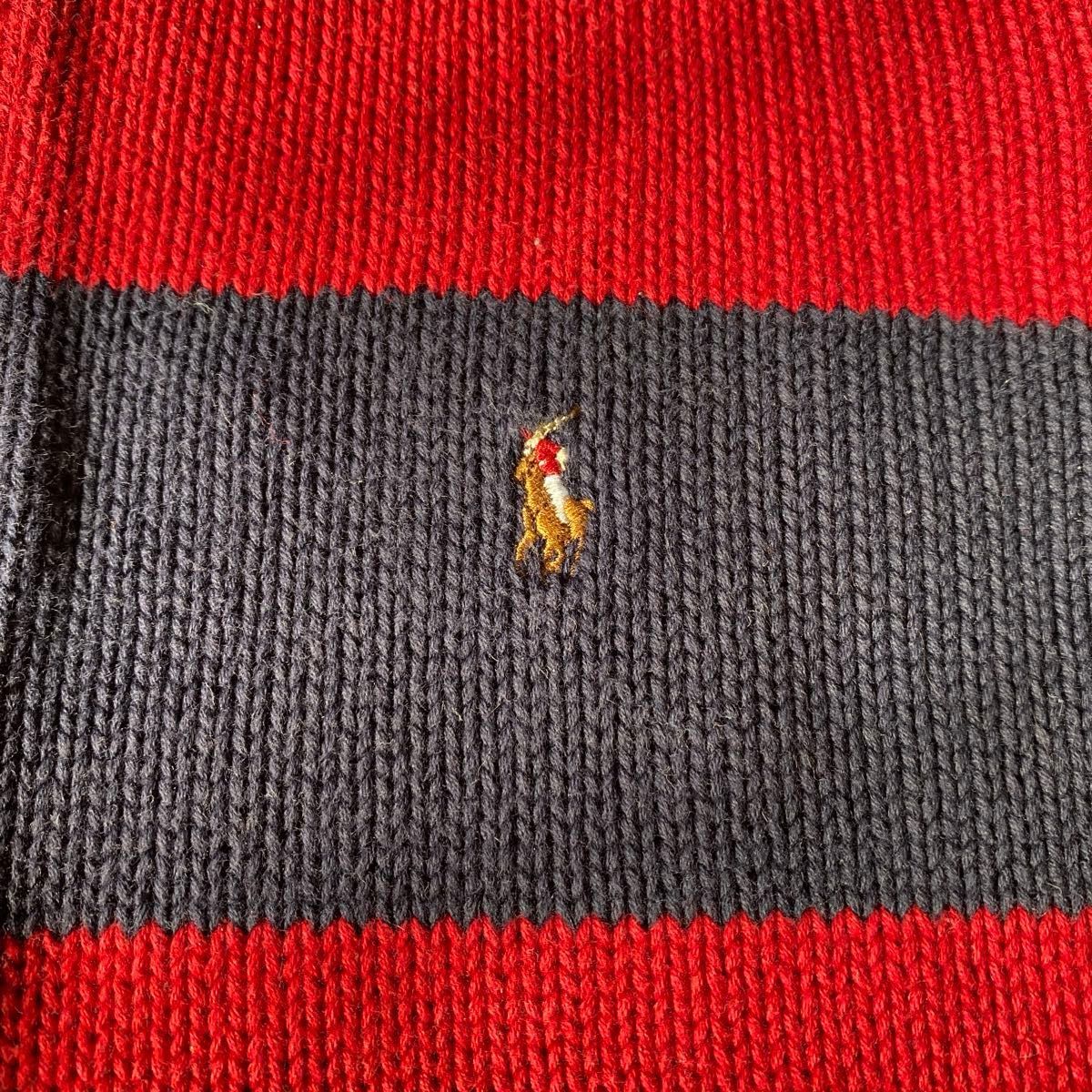 ポロラルフローレン POLO RALPH LAUREN ニット ジップアップ カーディガン 140 紺赤 ボーダー 