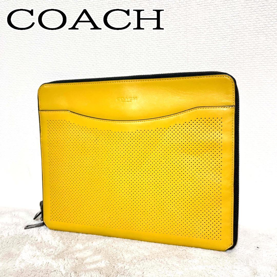 美品COACH コーチハンドバッグクラッチバッグイエロー黄色