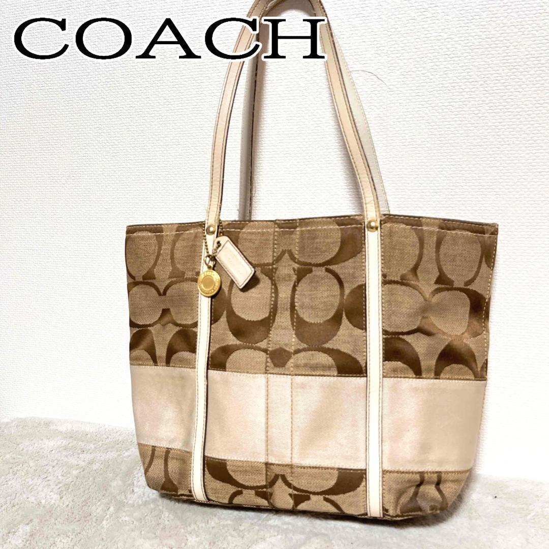 美品COACHコーチセミショルダーバッグトートバッグブラウン茶シグネチャー総柄