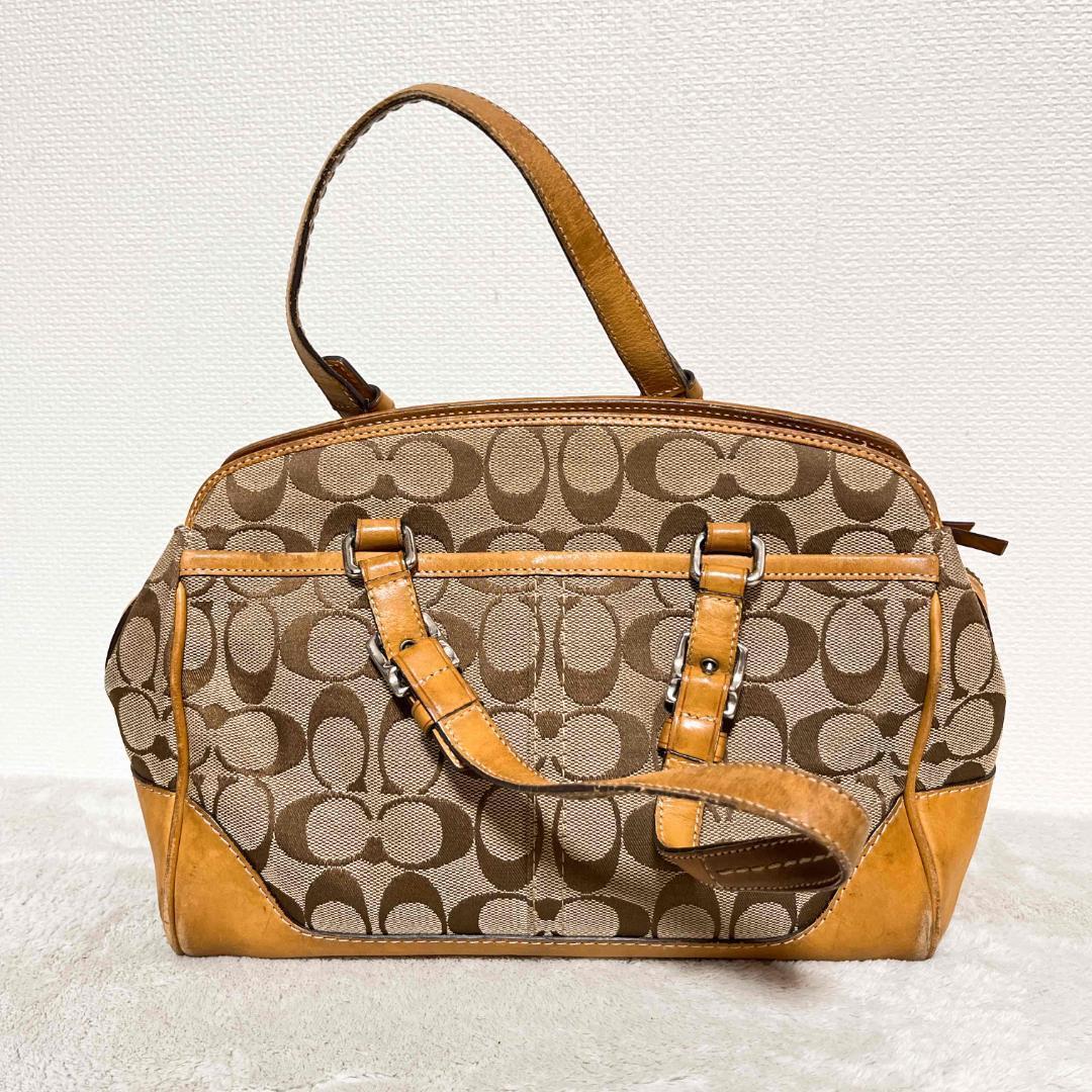 美品COACHコーチハンドバッグトートバッグブラウン茶キャメルシグネチャー総柄_画像3