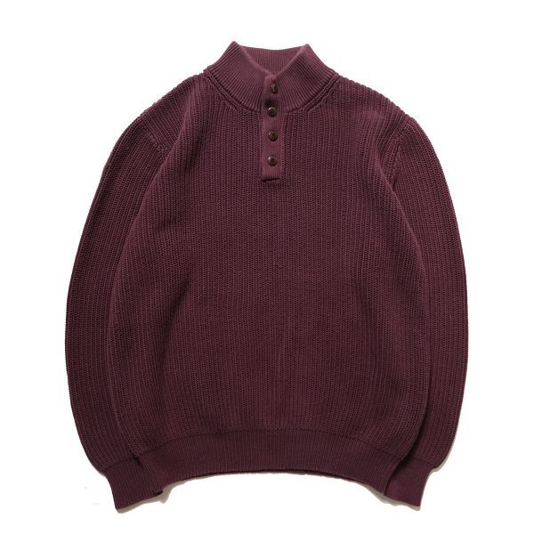 【新作入荷!!】 00年代 リブニット ハイネック ワイン系 (L) ニットセーター コットン ボタンネック LLビーン 00's 旧タグ L.L.Bean アウトドア オールド 男性用