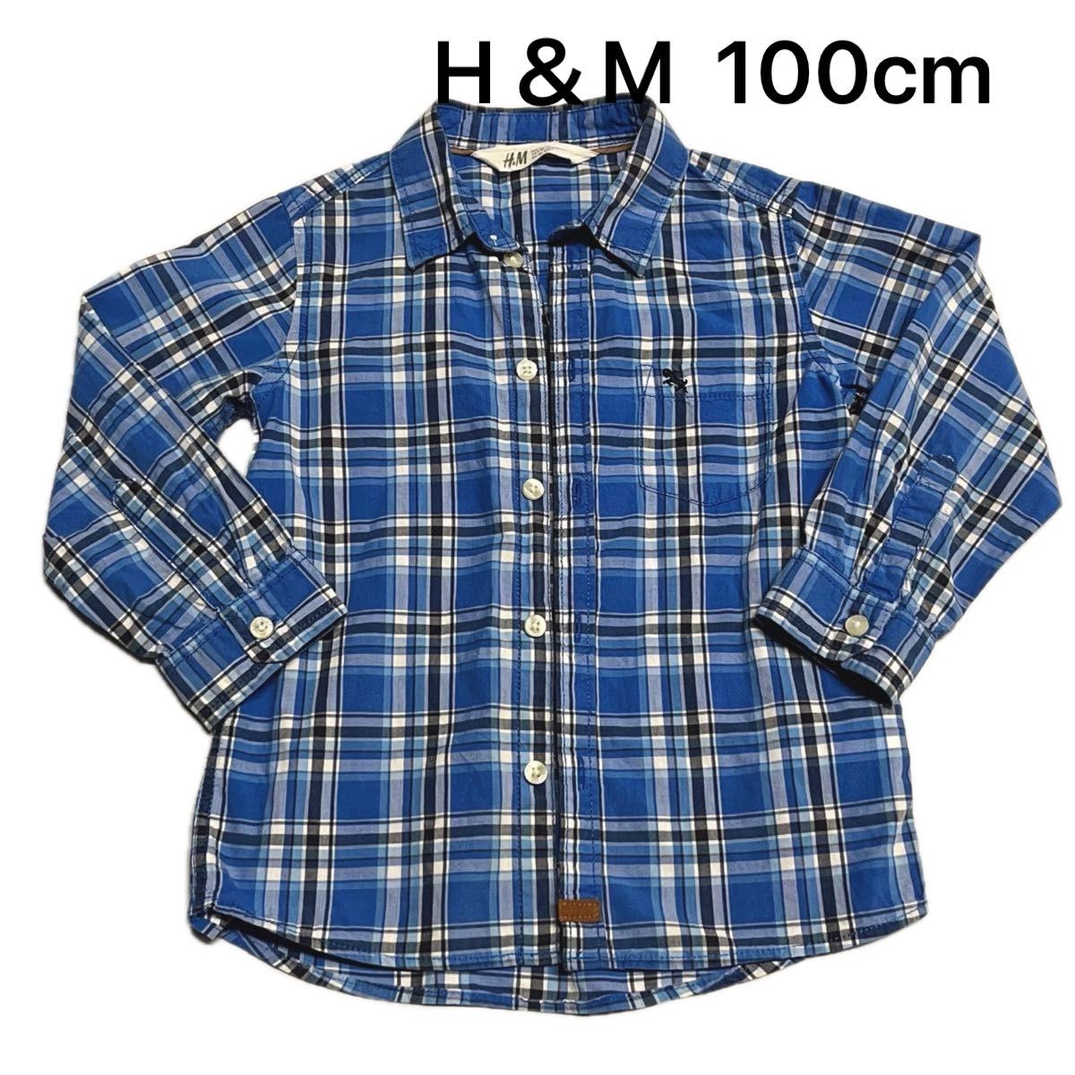 100cm【中古】H&M エイチアンドエム チェック柄シャツ 青色 男の子 2-3Year 長袖シャツ ボタンシャツ