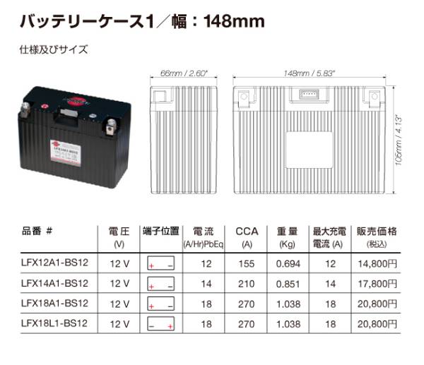 Ninja650 など LFX18A1-BS12 リチウムフェライトバッテリー 　正規代理店_画像2