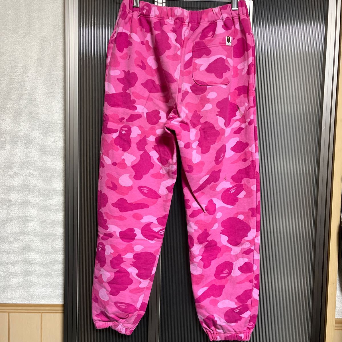 A BATHING APE Bape W Color Camo Oversized Sweat Pants アベイシングエイプ ピンク 迷彩 カモフラ 猿迷彩 スウェットパンツ size S_画像3