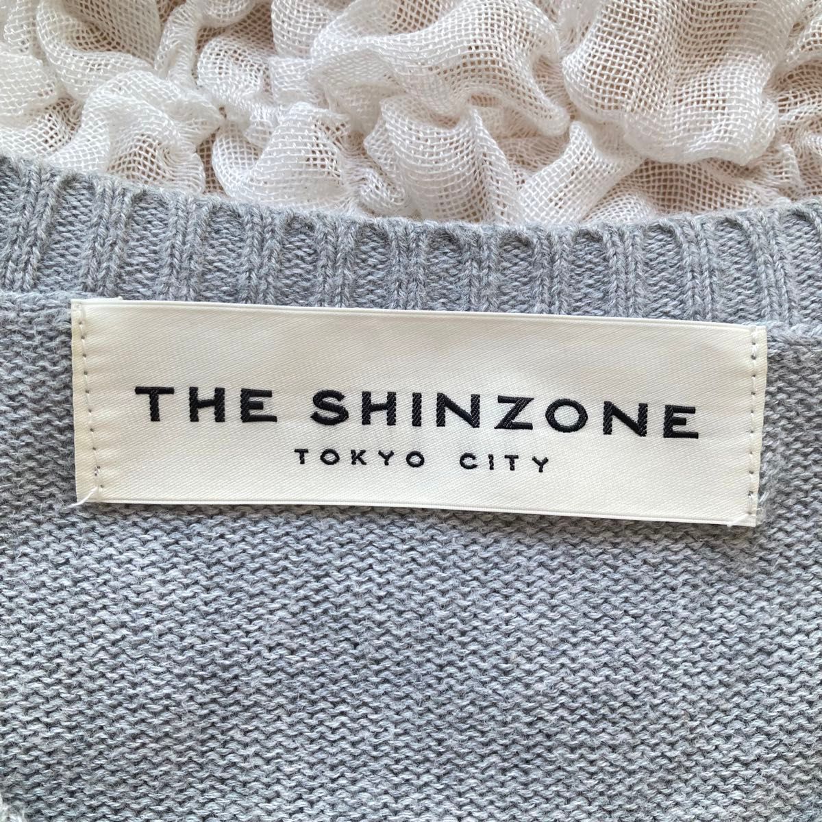 THE SHINZONE レイヤード風 ドッキング 綿ニット シャツ F 長袖 グレー