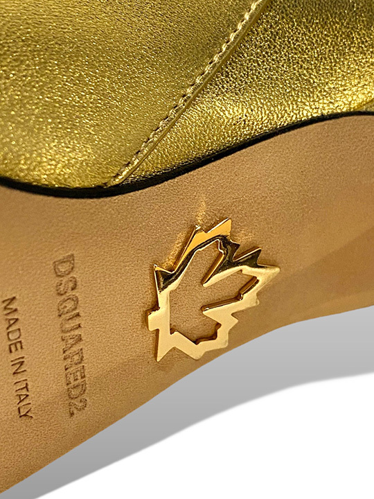 定価20.3万 ディースクエアード DSQUARED2 ラグジュアリーなゴールドカーフレザーが目を惹くロゴチャーム付レザーブーツ 革靴 イタリア製_画像5