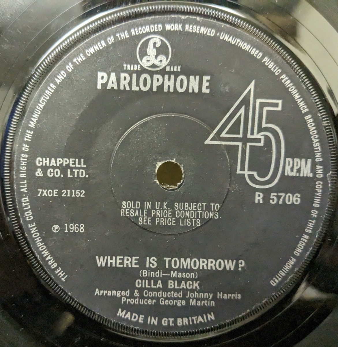 ☆CILLA BLACK/WHERE IS TOMORROW?1968'UK PARLOPHONE 7INCH_画像2