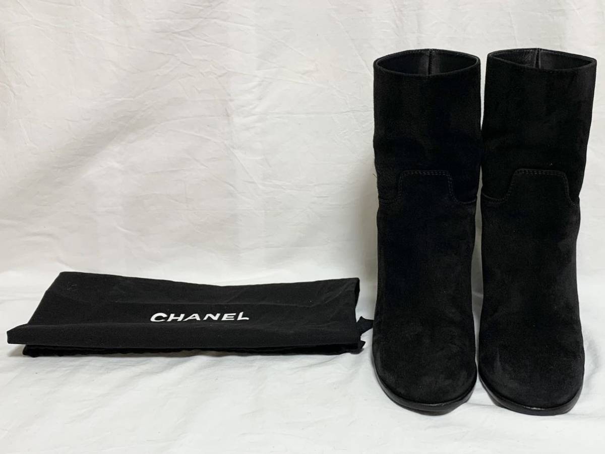 希少 美品 シャネル CHANEL ココ マーク CCロゴ ゴールド金具 スエード スウェード レザー ショート ブーツ ハイ ヒール 黒 38 24.5～25㎝_画像3