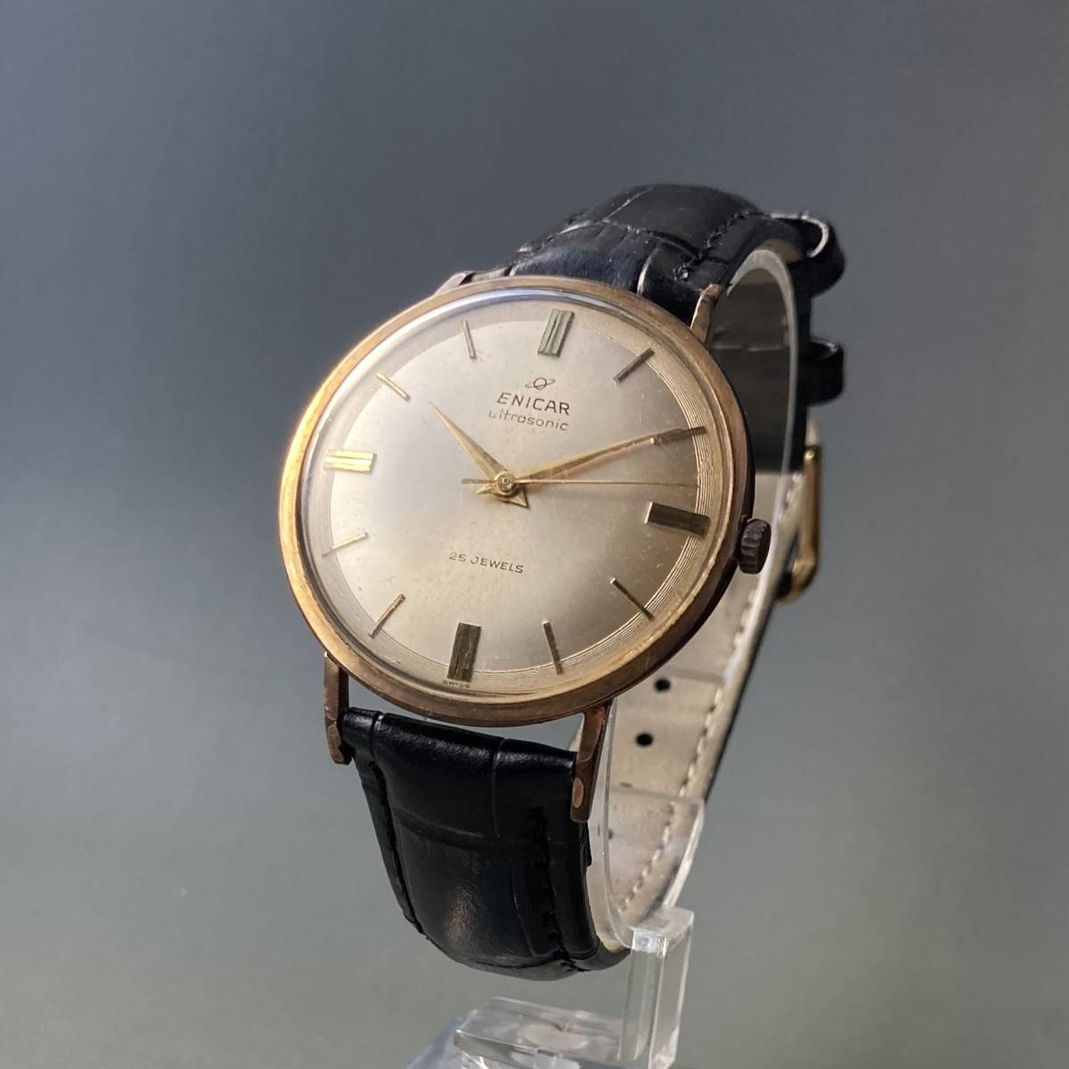 [ рабочий товар ]enikaENICAR античный наручные часы механический завод мужской Швейцария кейс диаметр 35. Vintage часы мужчина 